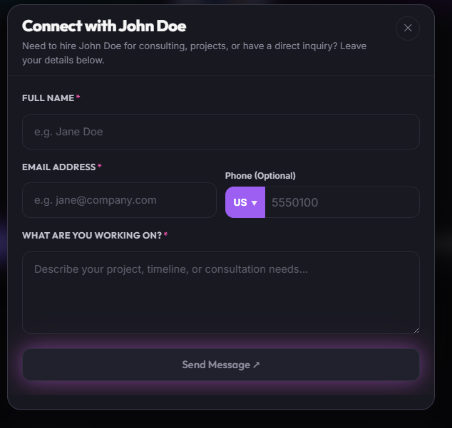 Connect with John Doe Lead Capture Form